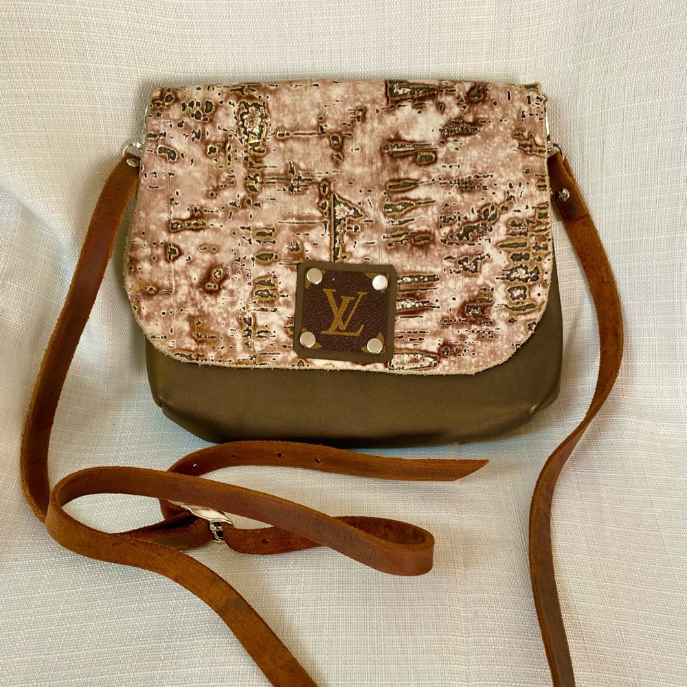 Brown Leather Repurposed Crossbody Bag Purse